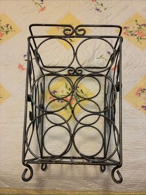 Gray Metal Wine Bottle Holder Rack Holds 6 Wine Bottles
